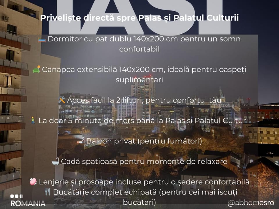 Hai sa vezi Palatul Culturii de la geamul locatiei tale - Confort, Locație Ideală, Apartament Modern Apartment in Romania