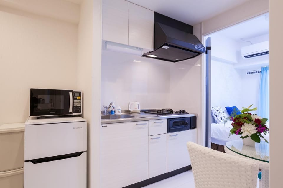 Kitchen or kitchenette, microwave