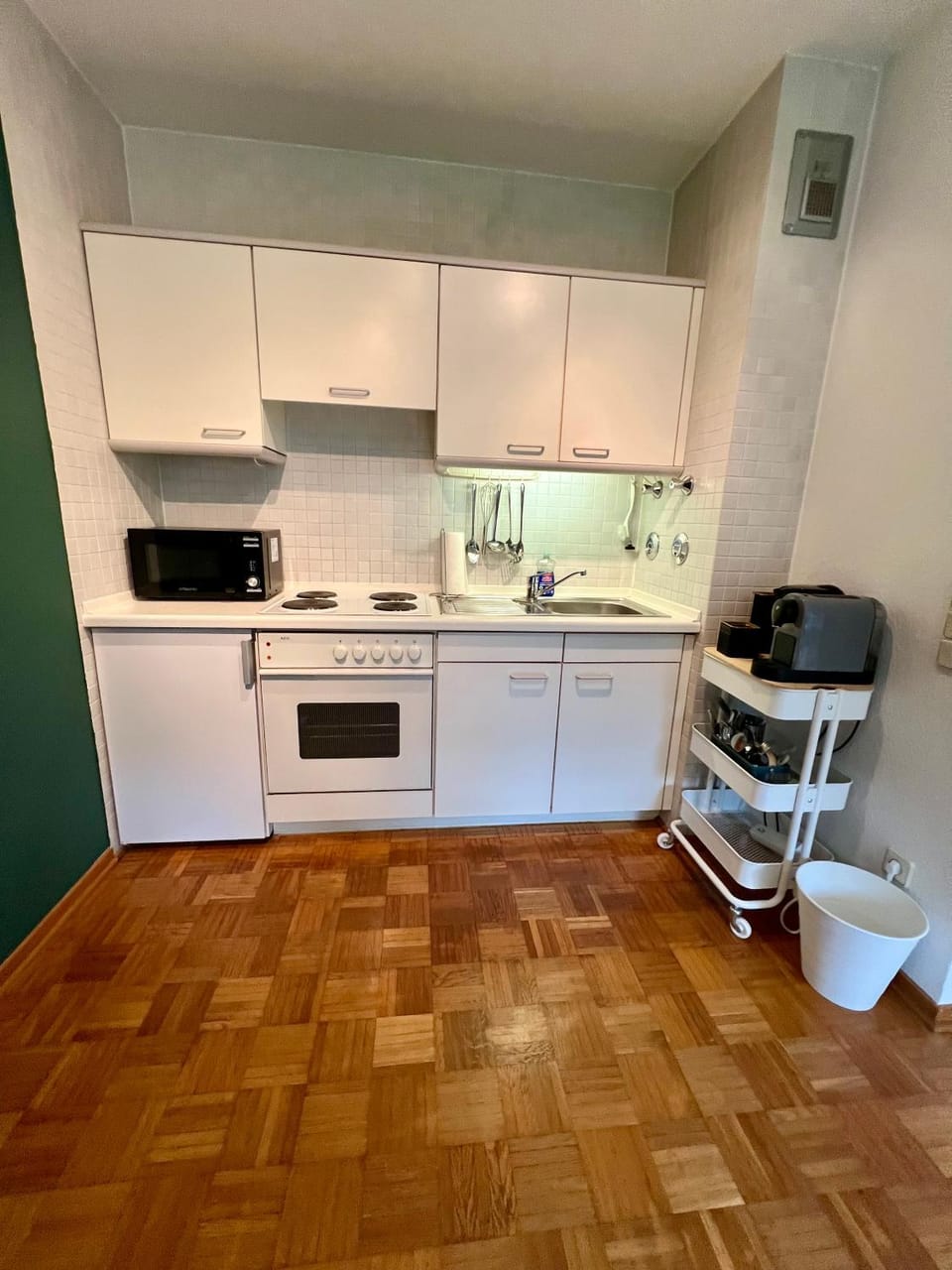 Kitchen or kitchenette, stove