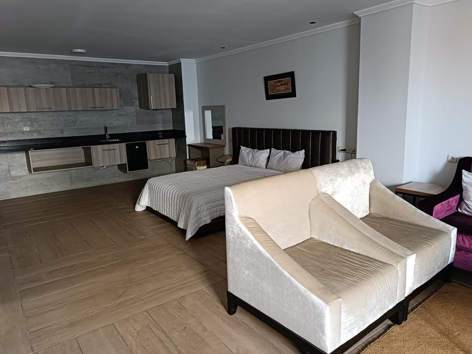 Bed, Kitchen or kitchenette, Living room
