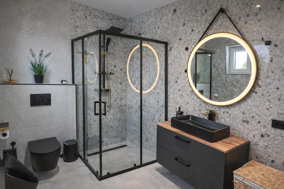 Bathroom, flat iron, hair dryier, washing machine, dryer