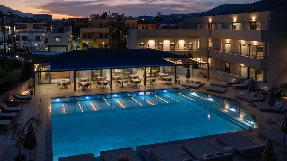 Property building, Restaurant/places to eat, Night, Swimming pool