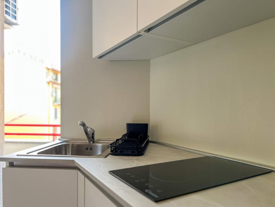 Kitchen or kitchenette, stove