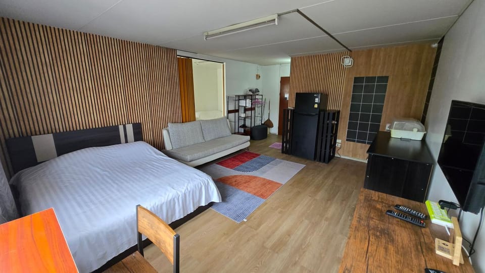 Communal lounge/ TV room, Bed, TV and multimedia, Kitchen or kitchenette, Living room, Photo of the whole room, Bedroom