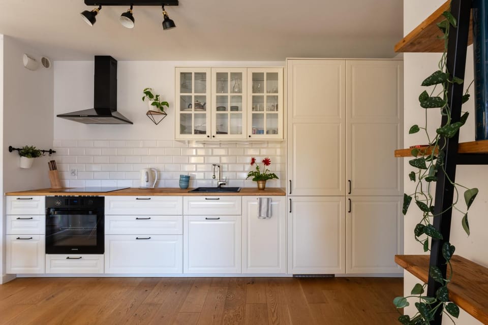 Kitchen or kitchenette, dishwasher, oven, stove