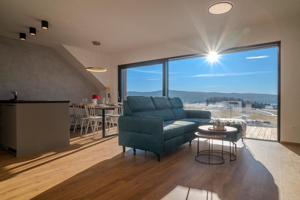 Natural landscape, Living room, Seating area, Dining area, Mountain view