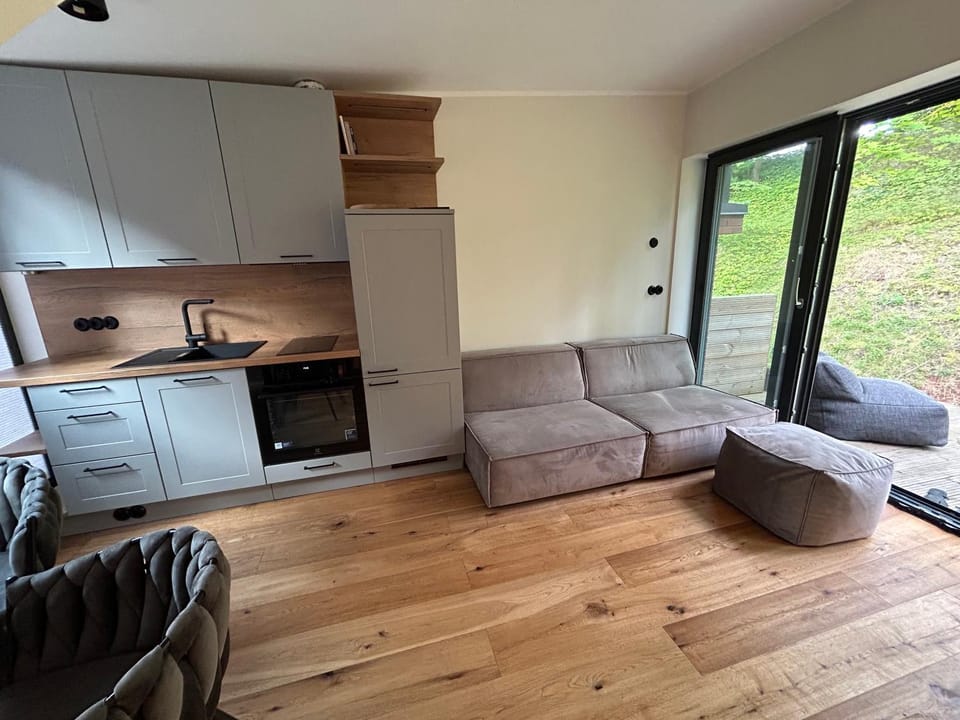 Kitchen or kitchenette, Living room, Seating area