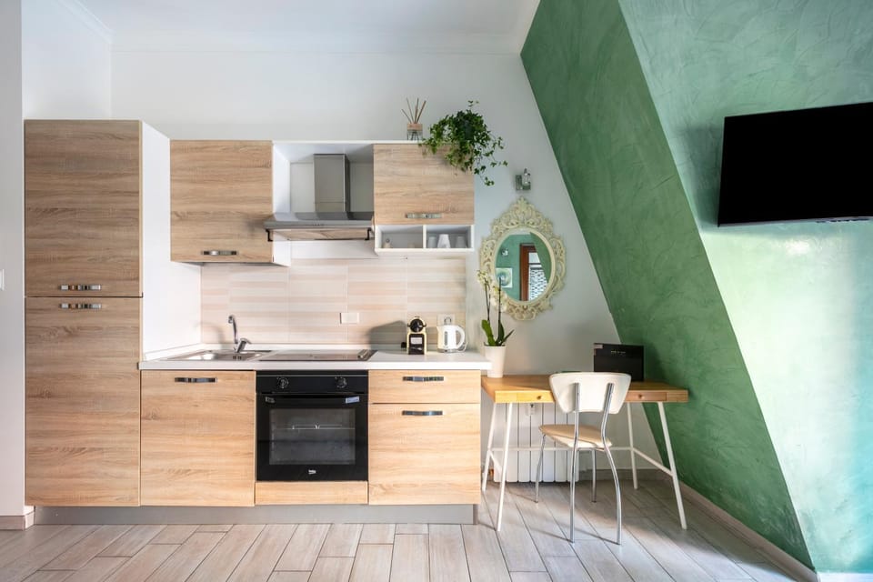 Kitchen or kitchenette, stove