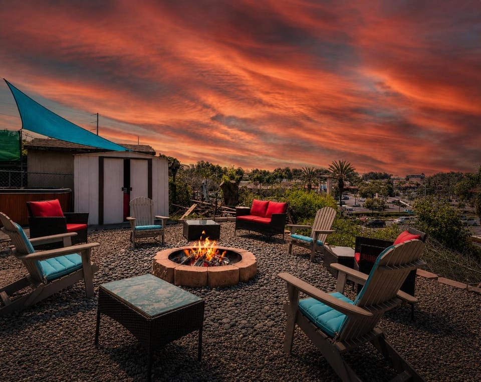 Natural landscape, Sunset, fireplace, sunbed