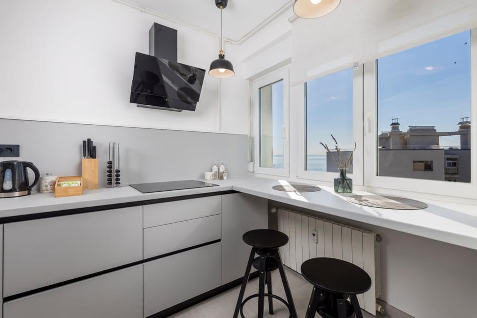 Kitchen or kitchenette, stove