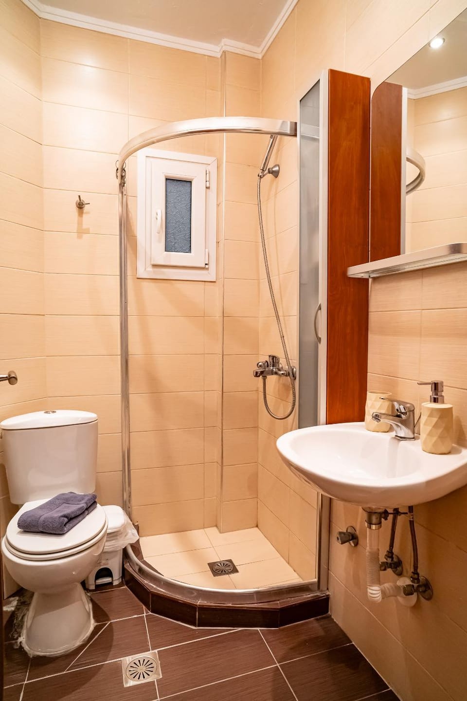 Shower, Toilet, Bathroom, Photo of the whole room, Decorative detail, towels