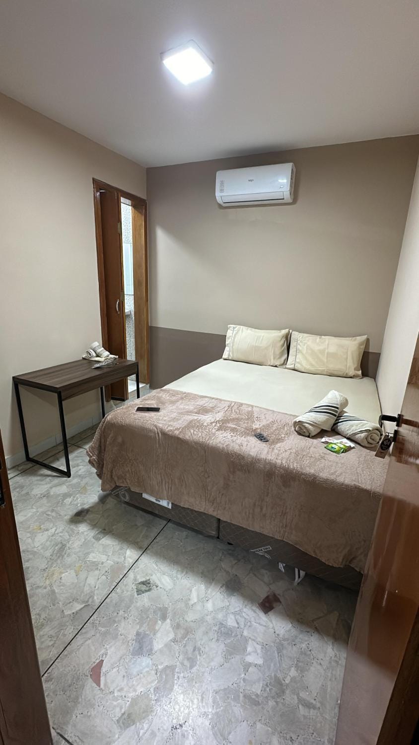 Bed, Photo of the whole room, Bedroom, towels, air conditioner