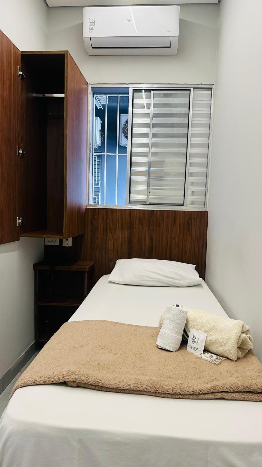 Bed, Photo of the whole room, Bedroom, towels, air conditioner
