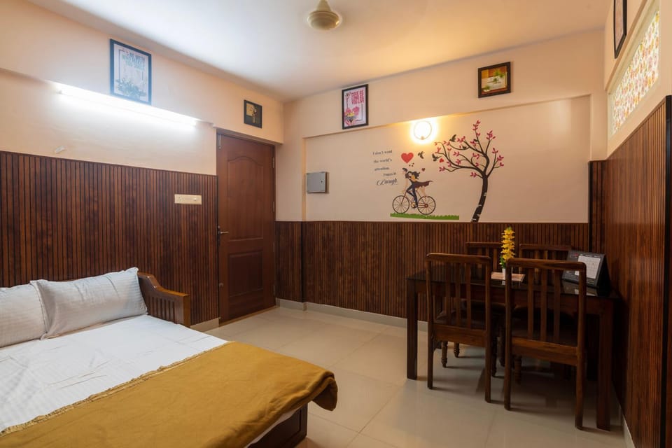 Bed, Living room, Dining area