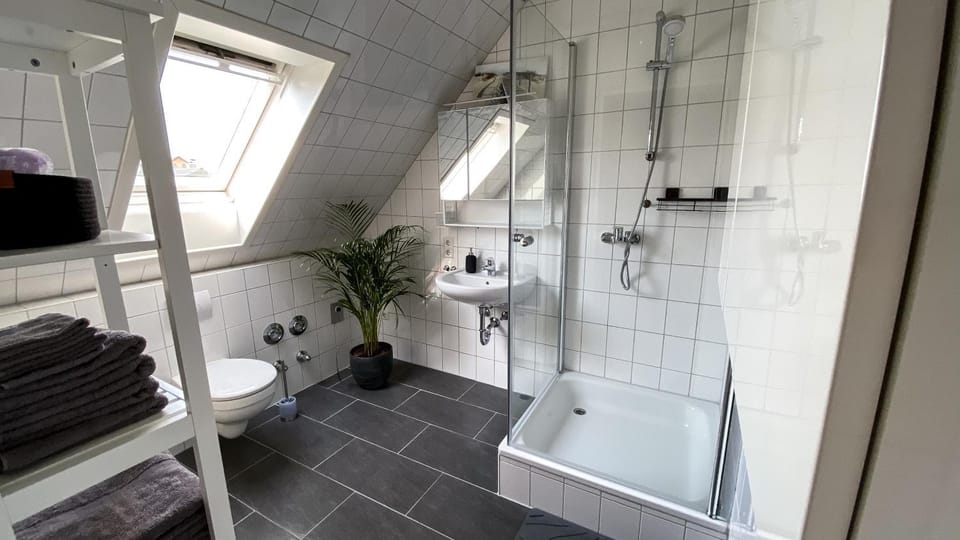 Shower, Toilet, Bathroom, Photo of the whole room, towels