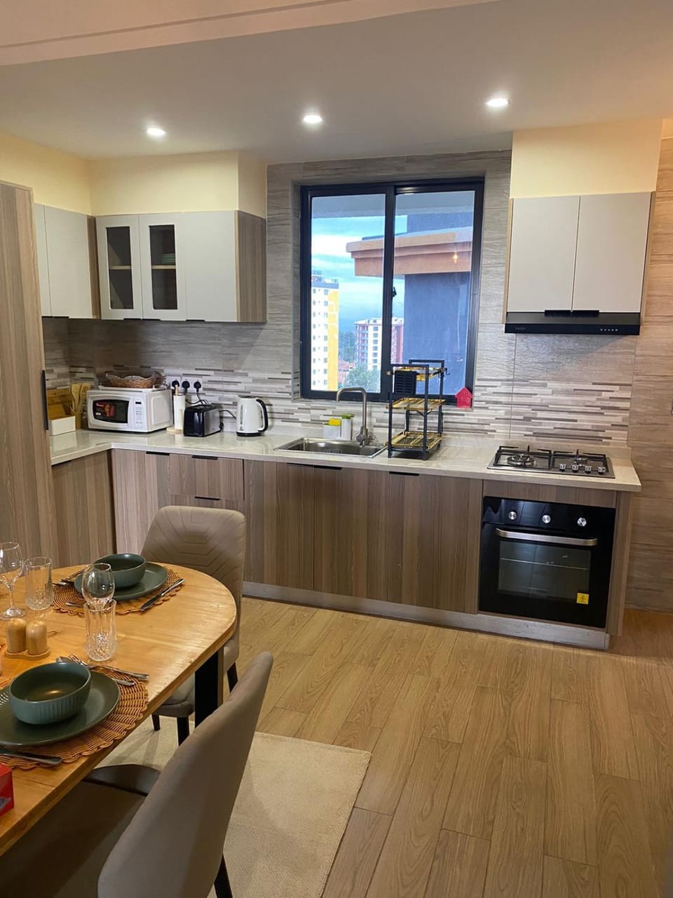 Kitchen or kitchenette, oven, stove