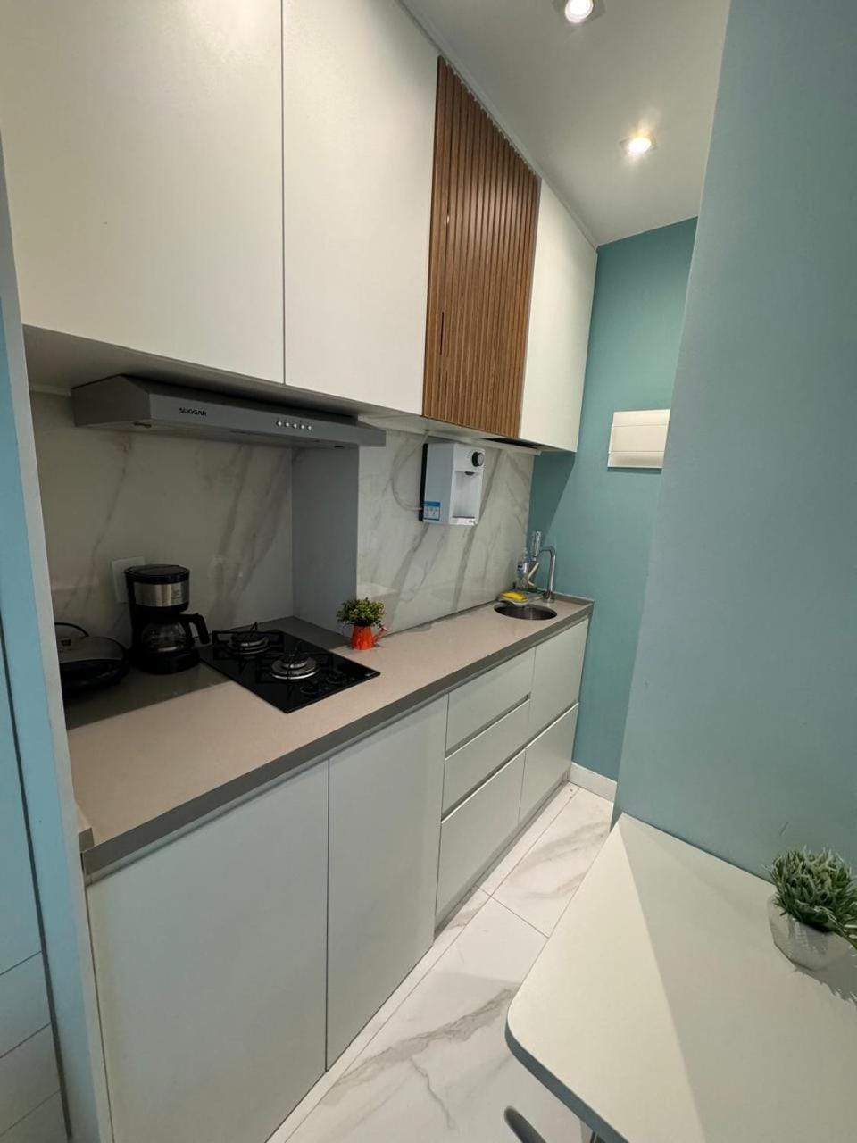 Kitchen or kitchenette, stove