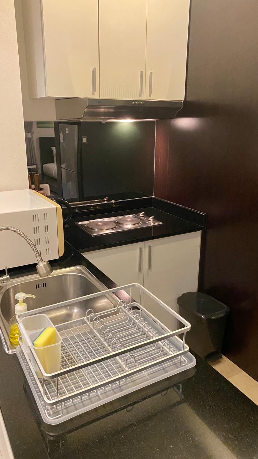 Kitchen or kitchenette, stove
