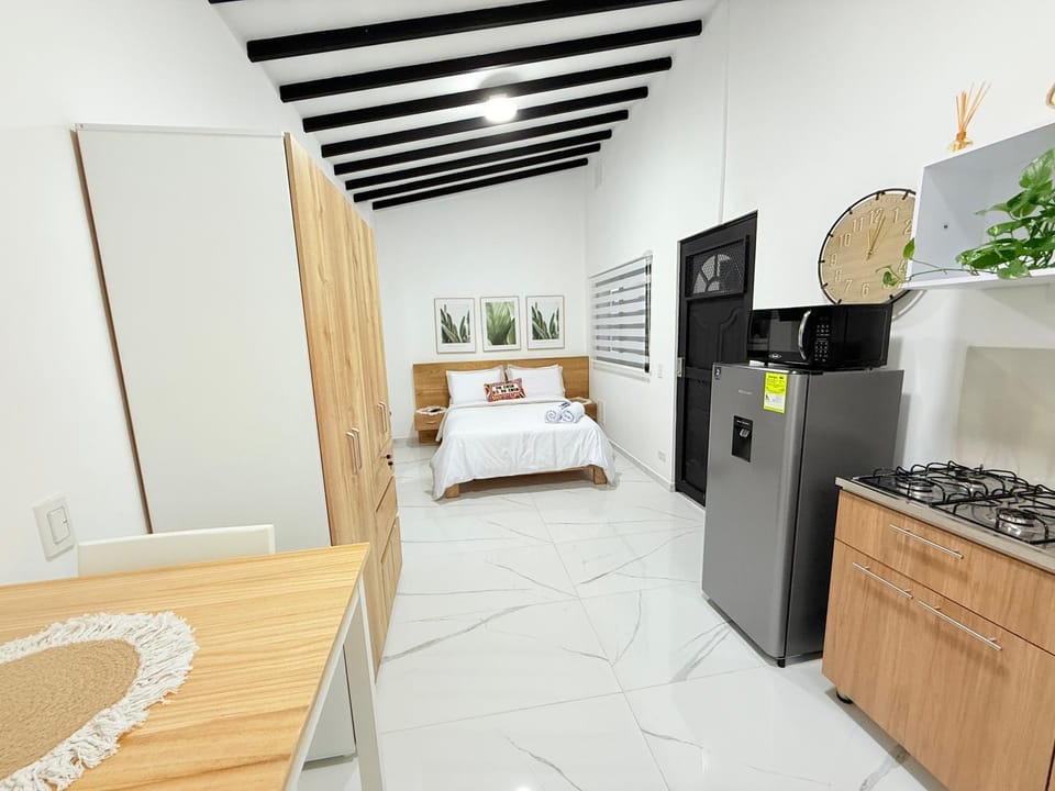 Bed, Kitchen or kitchenette, Photo of the whole room, Bedroom, minibar, oven, stove