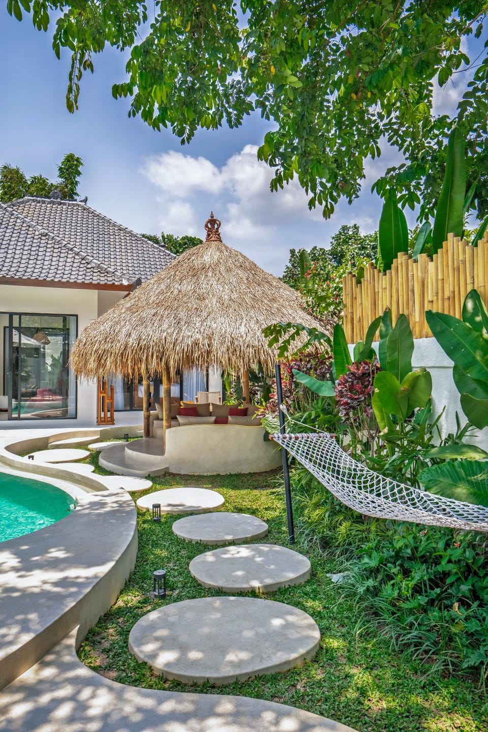 Patio, Garden, Garden, Seating area, Swimming pool