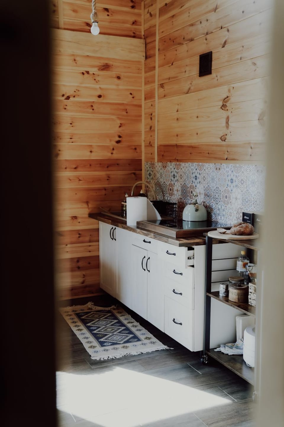 Kitchen or kitchenette, stove