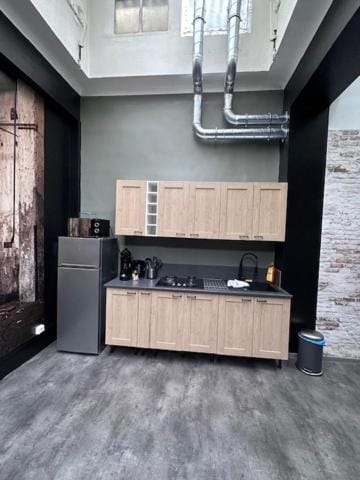 Kitchen or kitchenette, stove