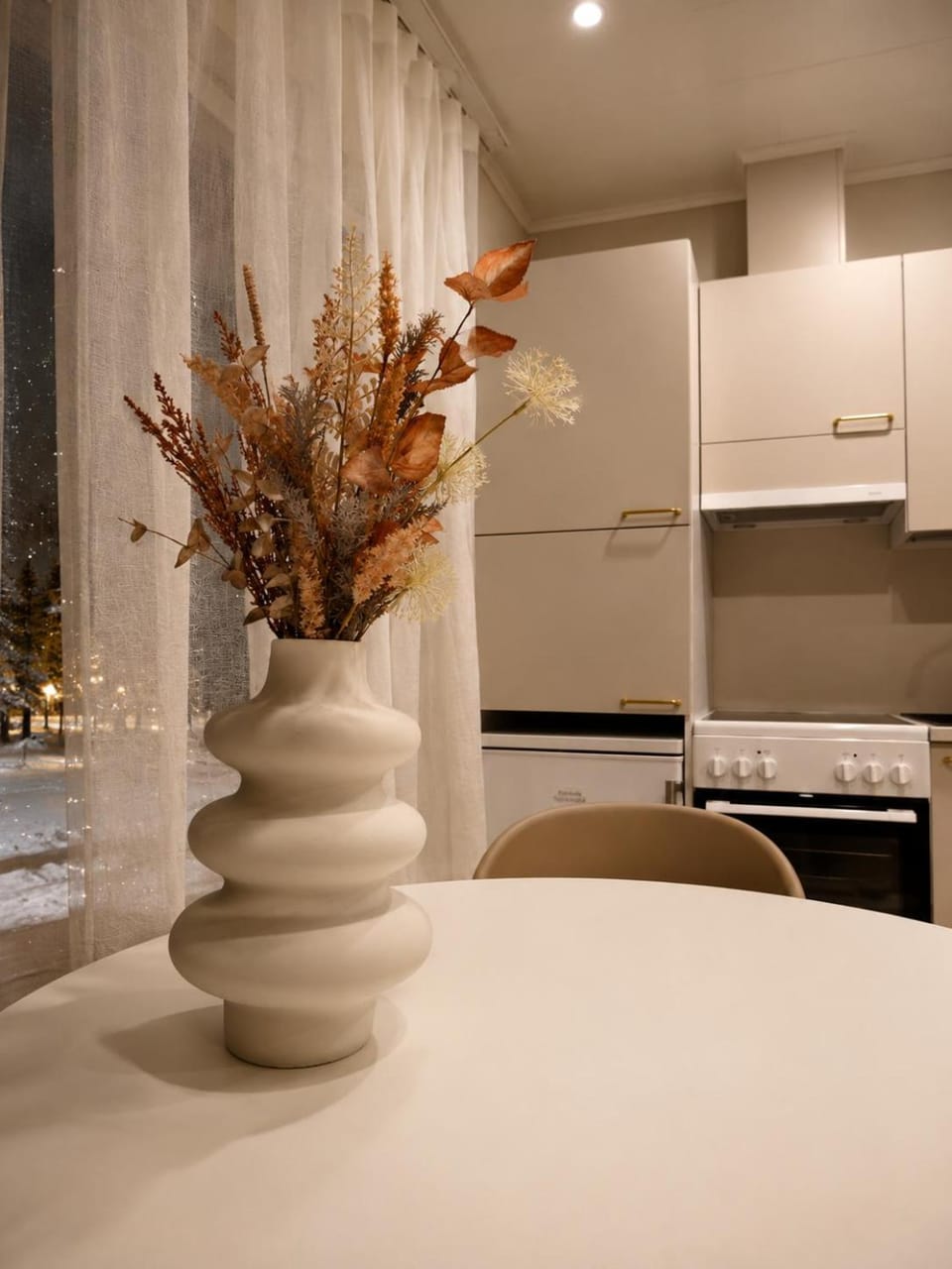 Kitchen or kitchenette, stove