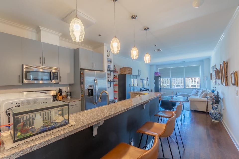 Kitchen or kitchenette, Living room, Seating area, Dining area, dishwasher, oven, stove