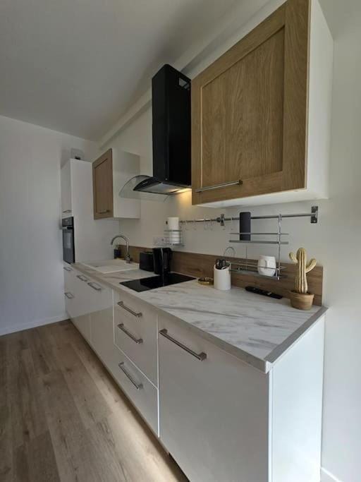 Kitchen or kitchenette, stove