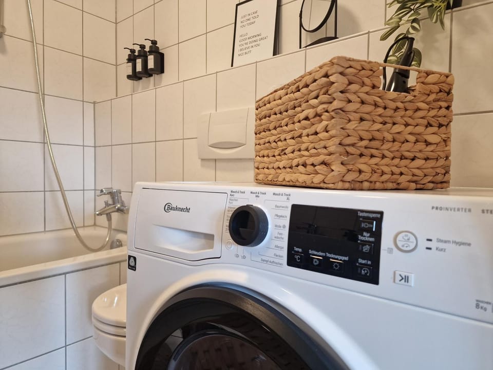 Toilet, Bathroom, Bath, heating, internet, towels, washing machine, dryer