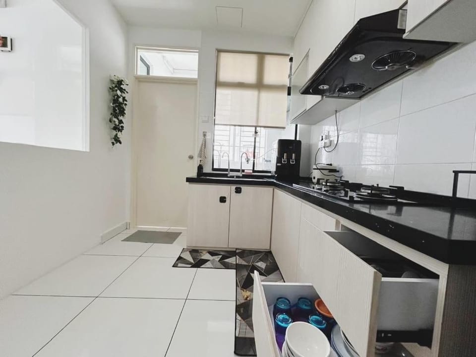 Kitchen or kitchenette, stove