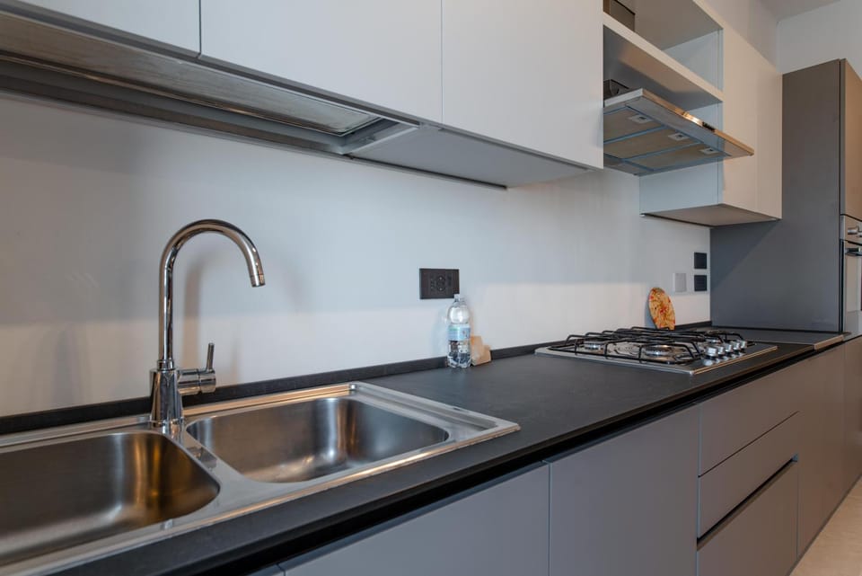 Kitchen or kitchenette, stove
