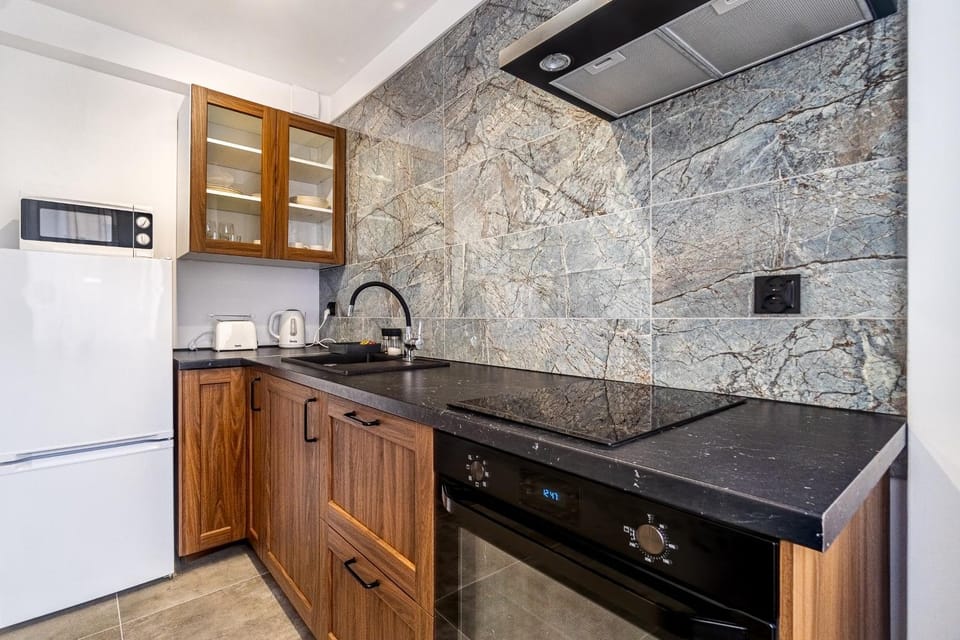 Kitchen or kitchenette, stove