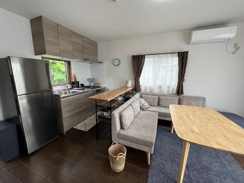 Kitchen or kitchenette, Living room, Dining area, stove, air conditioner