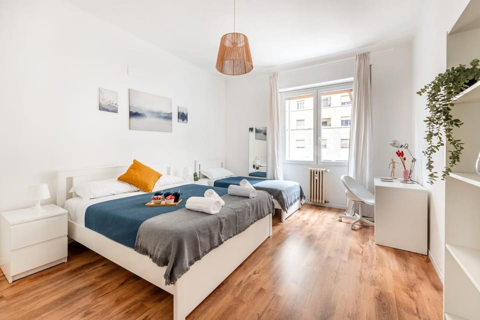 Bed, Photo of the whole room, Bedroom, towels, air conditioner, air conditioner