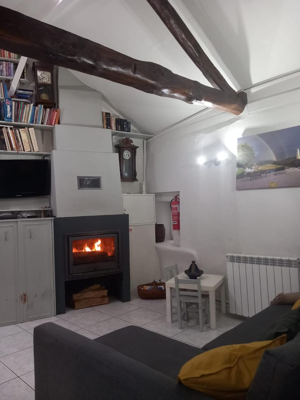 Library, TV and multimedia, Living room, Seating area, fireplace