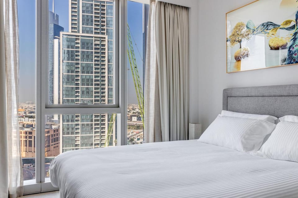 Bed, Bedroom, City view