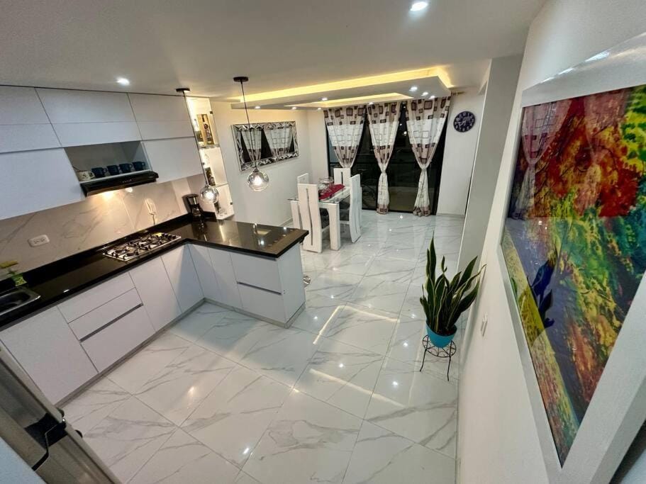 Kitchen or kitchenette, stove
