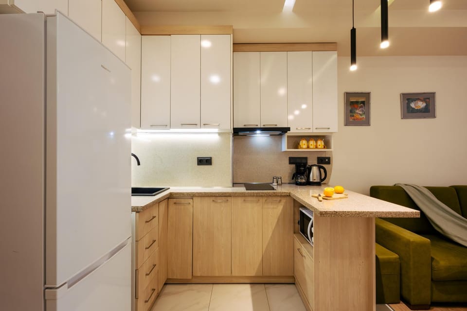 Kitchen or kitchenette, stove