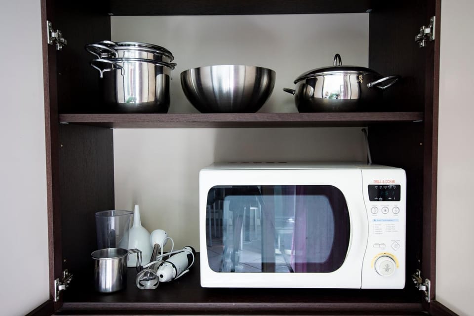 Kitchen or kitchenette, microwave