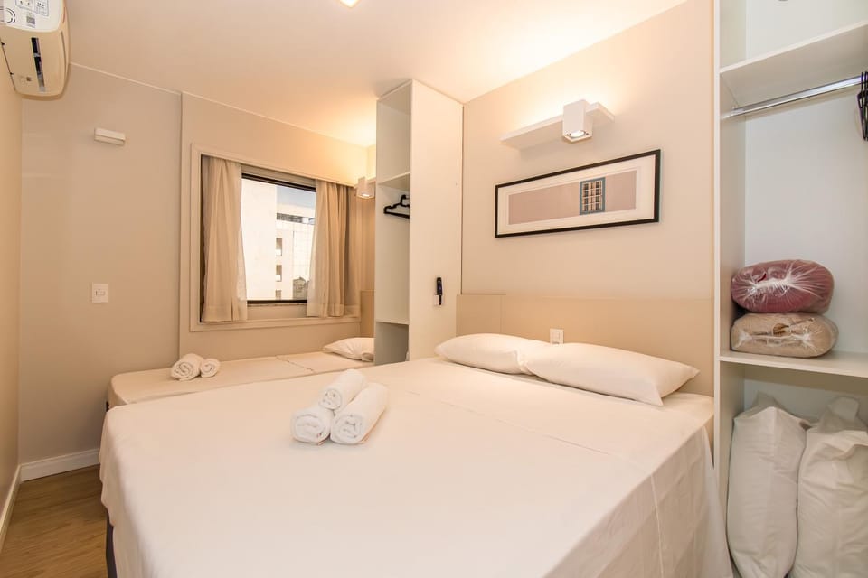 Bed, Photo of the whole room, Bedroom, towels, wardrobe, air conditioner
