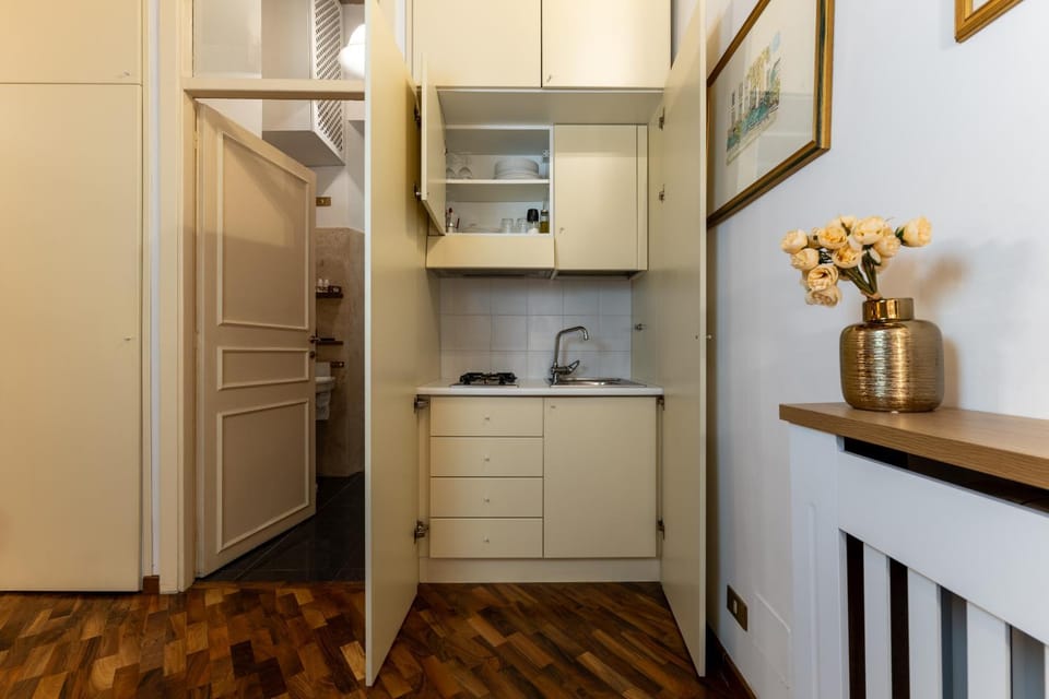 Kitchen or kitchenette, minibar, stove