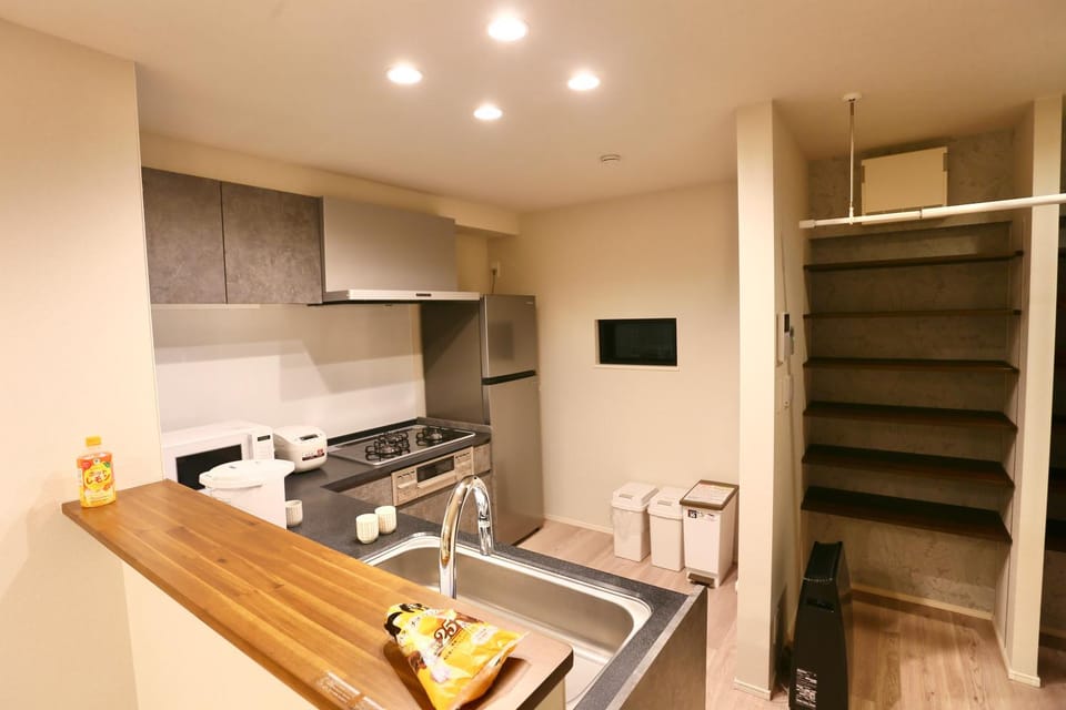 Kitchen or kitchenette, stove