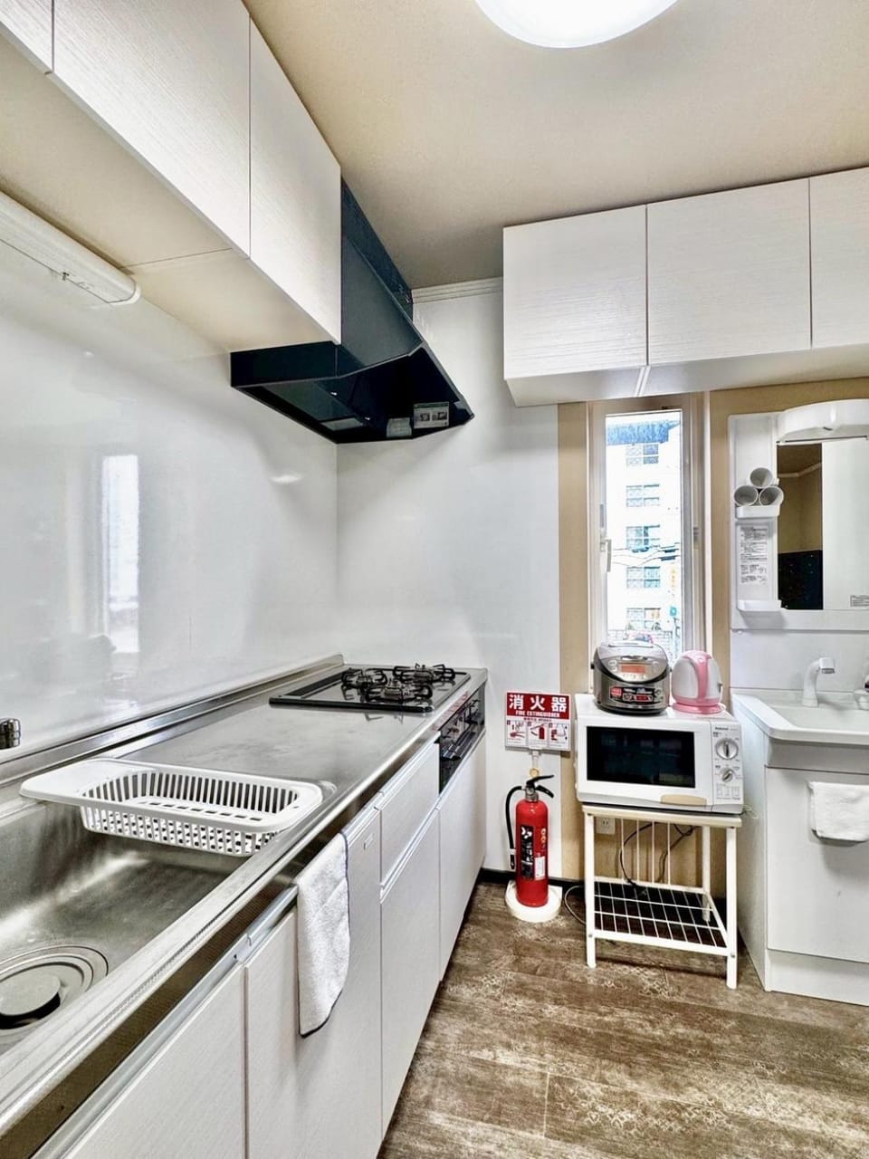 Kitchen or kitchenette, stove
