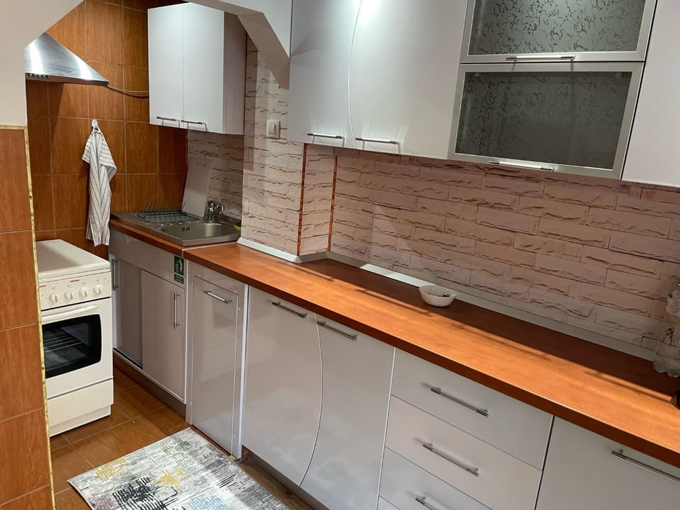 Kitchen or kitchenette, stove