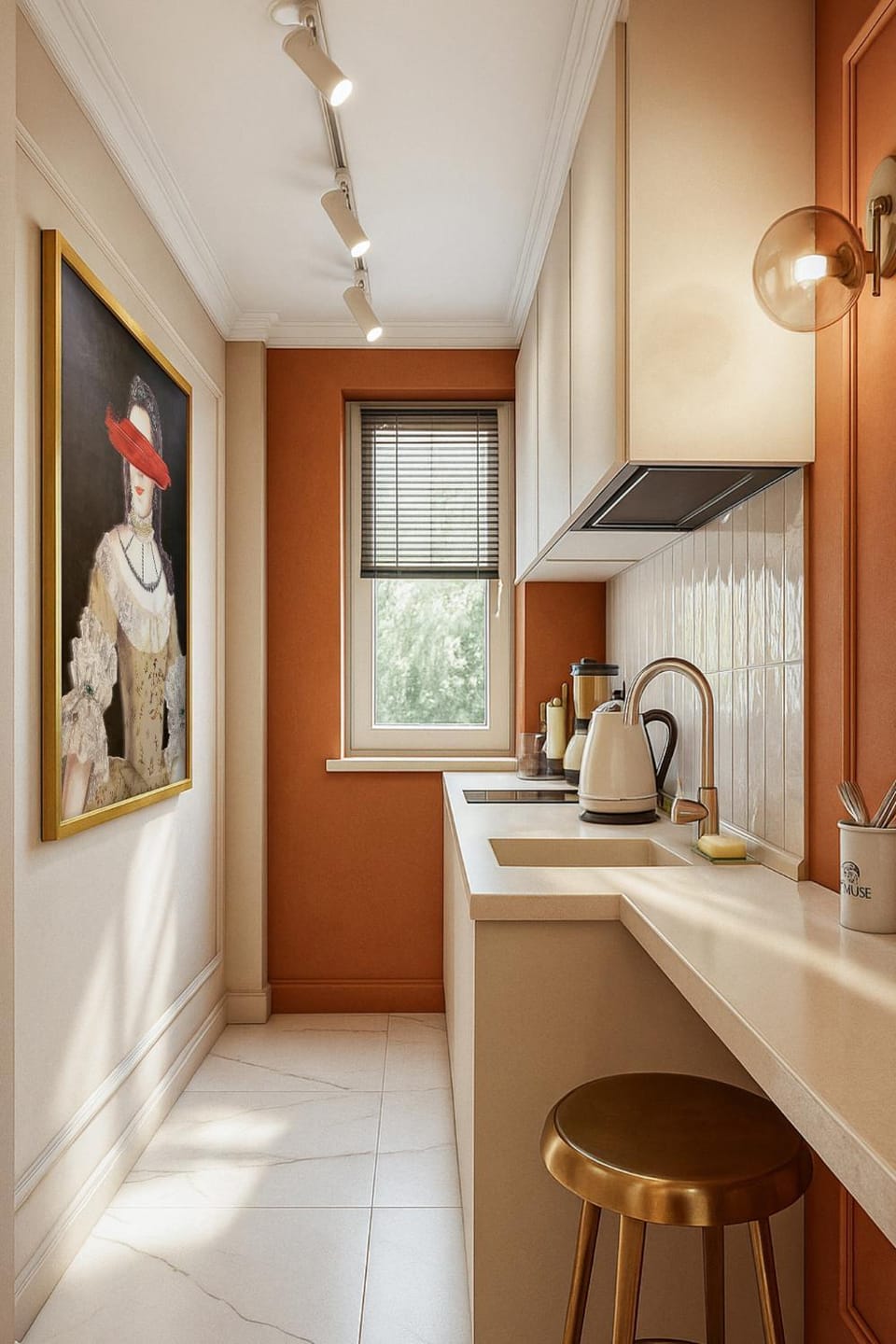 Kitchen or kitchenette, stove