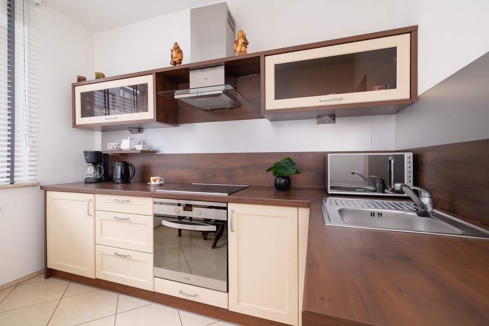 Kitchen or kitchenette, stove