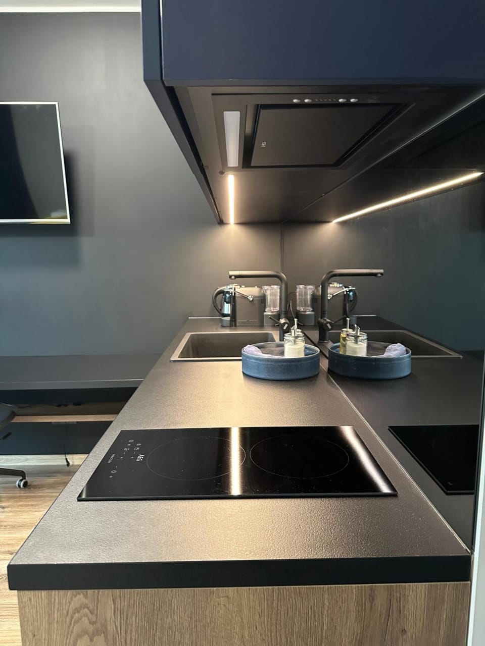 Kitchen or kitchenette, stove
