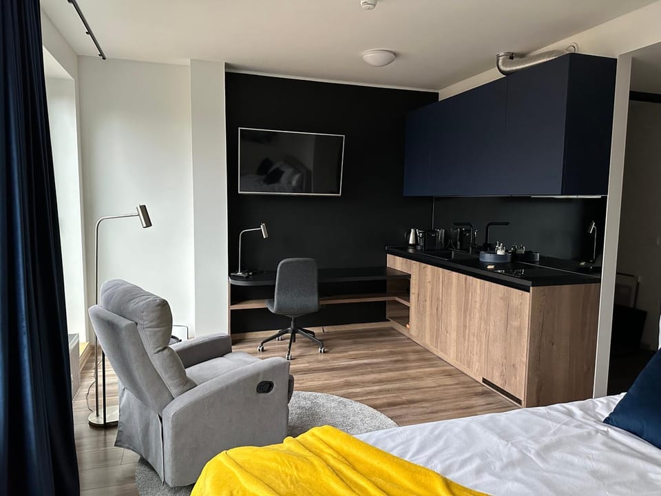 TV and multimedia, Kitchen or kitchenette, Living room, Seating area, Bedroom