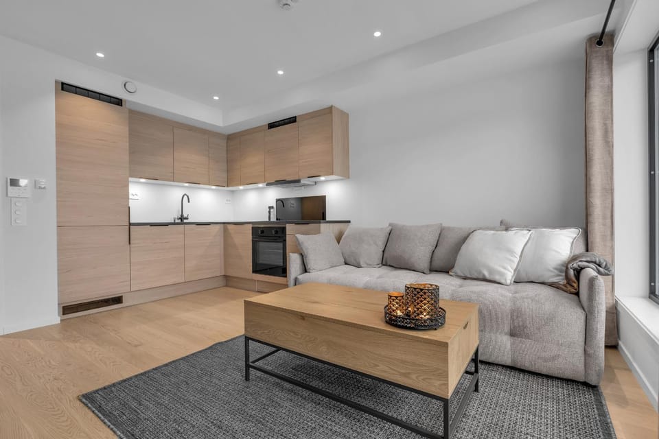 Kitchen or kitchenette, Living room, Seating area, oven, stove